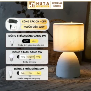 Đèn Ngủ Để Bàn Decor Khách Sạn HUTA Light For Life Phong Cách Tối Giản Thân Gốm Sứ Mã S2