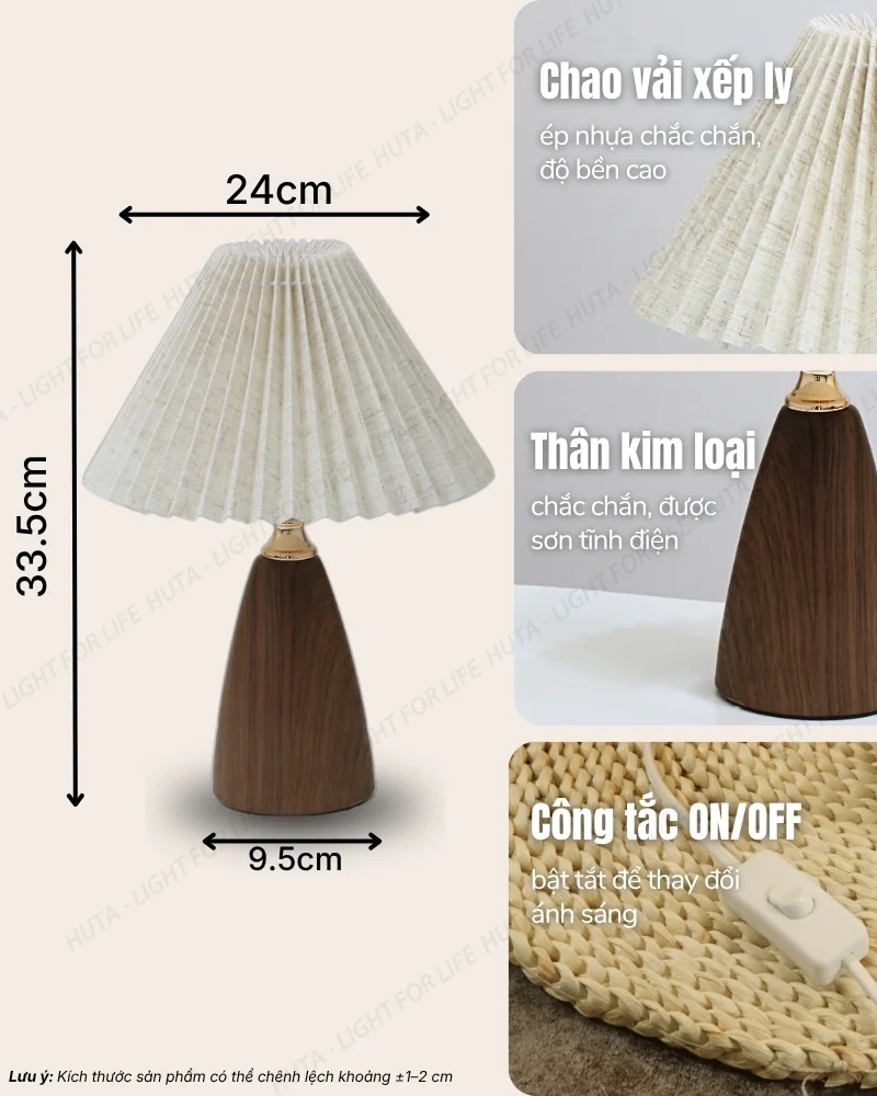 Thông số kỹ thuật chi tiết đèn ngủ để bàn thân kim loại mã T10