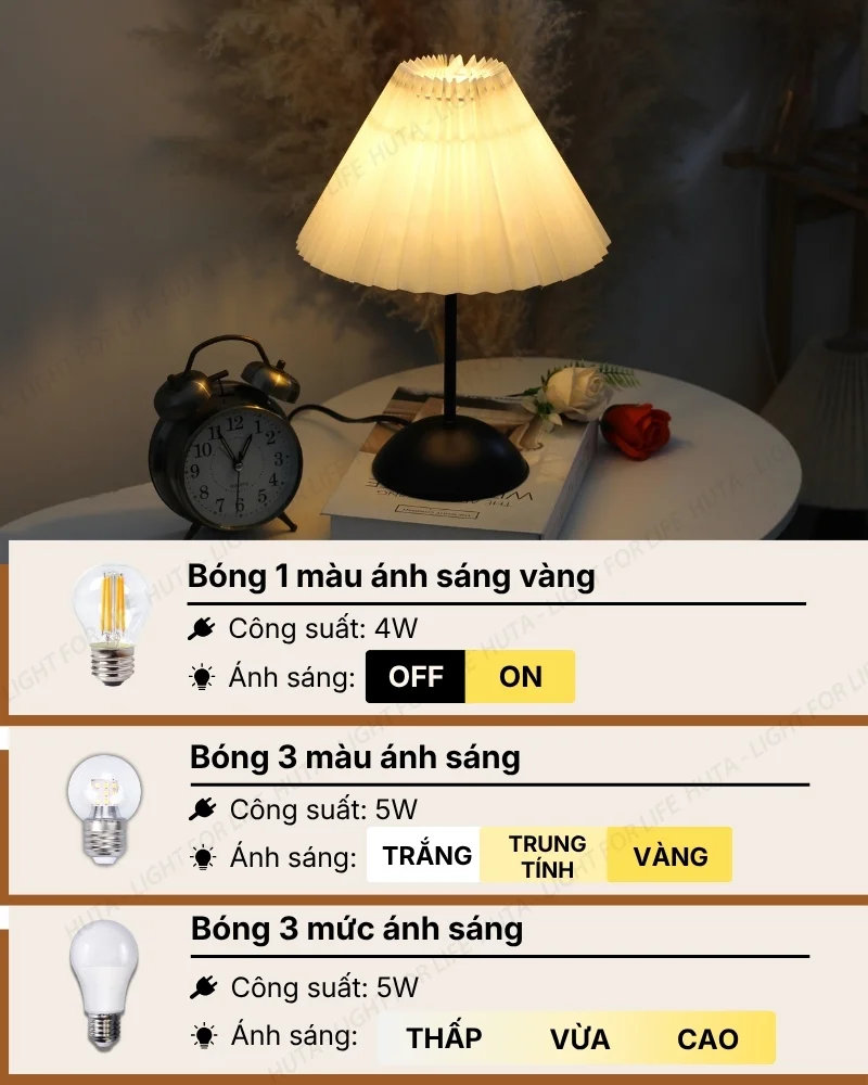 Thông số kỹ thuật chi tiết đèn ngủ để bàn thân kim loại mã T13