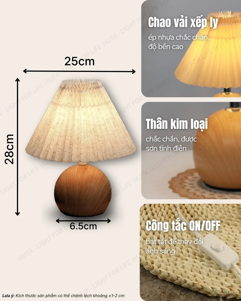 Thông số kỹ thuật chi tiết đèn ngủ để bàn thân kim loại mã T8