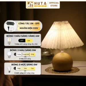 Đèn Ngủ Để Bàn Decor Khách Sạn, Tab Đầu Giường HUTA Light For Life Thân Kim Loại Mã T8