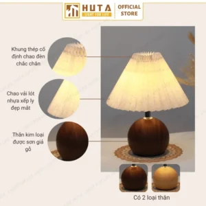 Đèn Ngủ Để Bàn Decor Khách Sạn, Tab Đầu Giường HUTA Light For Life Thân Kim Loại Mã T8