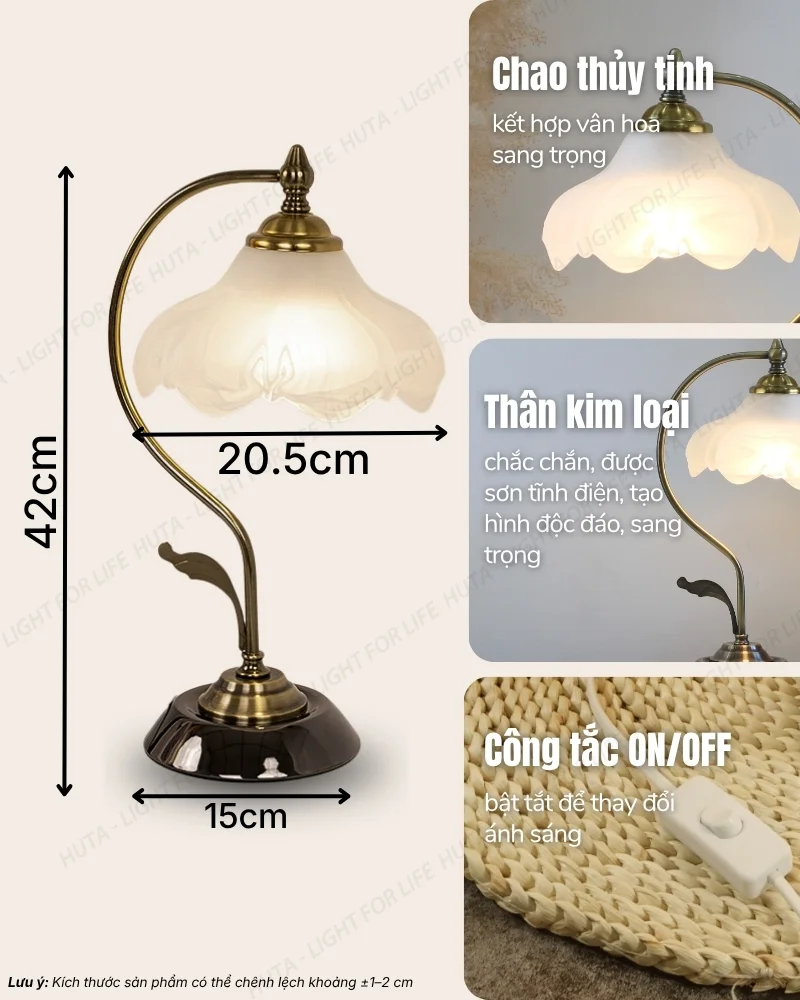 Thông số kỹ thuật chi tiết đèn ngủ để bàn thân kim loại mã CD2