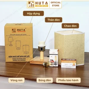 Đèn Ngủ Để Bàn Khách Sạn, Tab Đầu Giường HUTA Light For Life Phong Cách Mộc Mạc Thân Gỗ Mã G3
