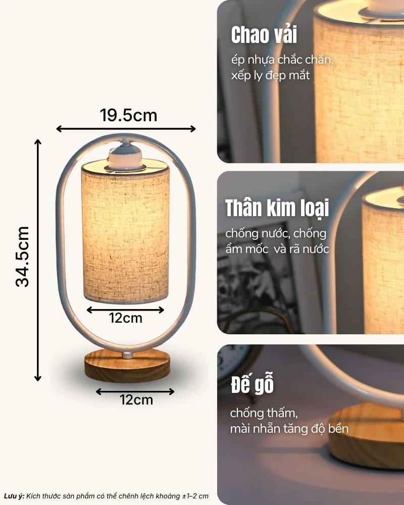 Thông số kỹ thuật chi tiết đèn bàn khách sạn, homestay thân gỗ mã G6