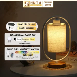 Đèn Ngủ Để Bàn Khách Sạn, Tab Đầu Giường HUTA Light For Life Phong Cách Mộc Mạc Thân Gỗ Mã G6