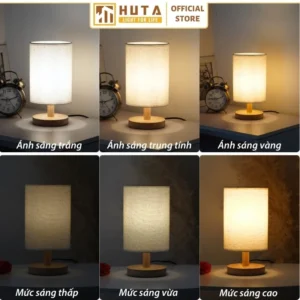 Đèn Ngủ Để Bàn Khách Sạn, Tab Đầu Giường HUTA Light For Life Phong Cách Vintage Thân Gỗ Mã G1