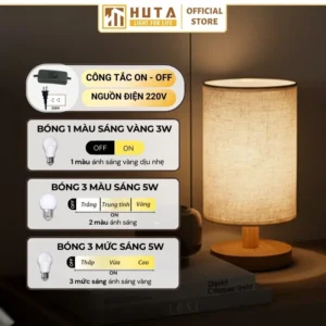 Đèn Ngủ Để Bàn Khách Sạn, Tab Đầu Giường HUTA Light For Life Phong Cách Vintage Thân Gỗ Mã G1
