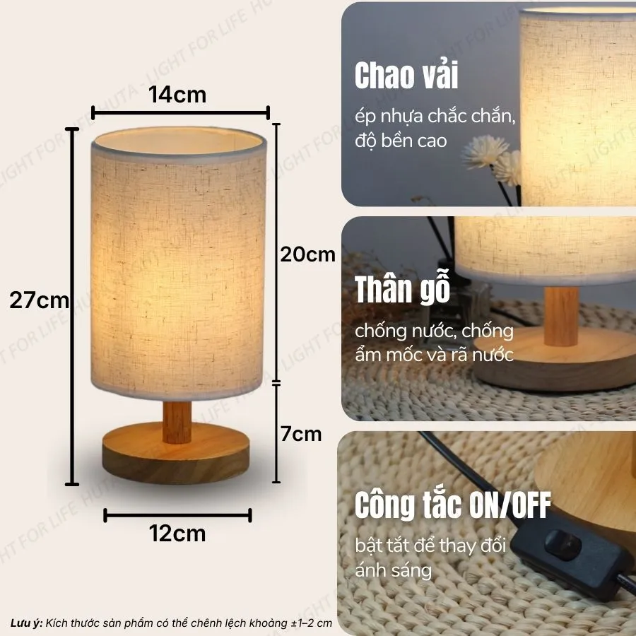 Thông số kỹ thuật chi tiết đèn bàn cho khách sạn thân gỗ mã G1