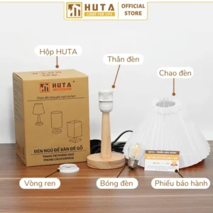 Đèn Ngủ Để Bàn Khách Sạn, Tab Đầu Giường HUTA Light For Life Phong Cách Vintage Thân Gỗ Mã G5