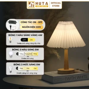 Đèn Ngủ Để Bàn Khách Sạn, Tab Đầu Giường HUTA Light For Life Phong Cách Vintage Thân Gỗ Mã G5
