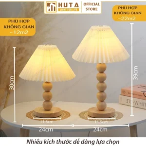 Đèn Ngủ Để Bàn Khách Sạn, Tab Đầu Giường HUTA Light For Life Phong Cách Vintage Thân Gỗ Mã G7