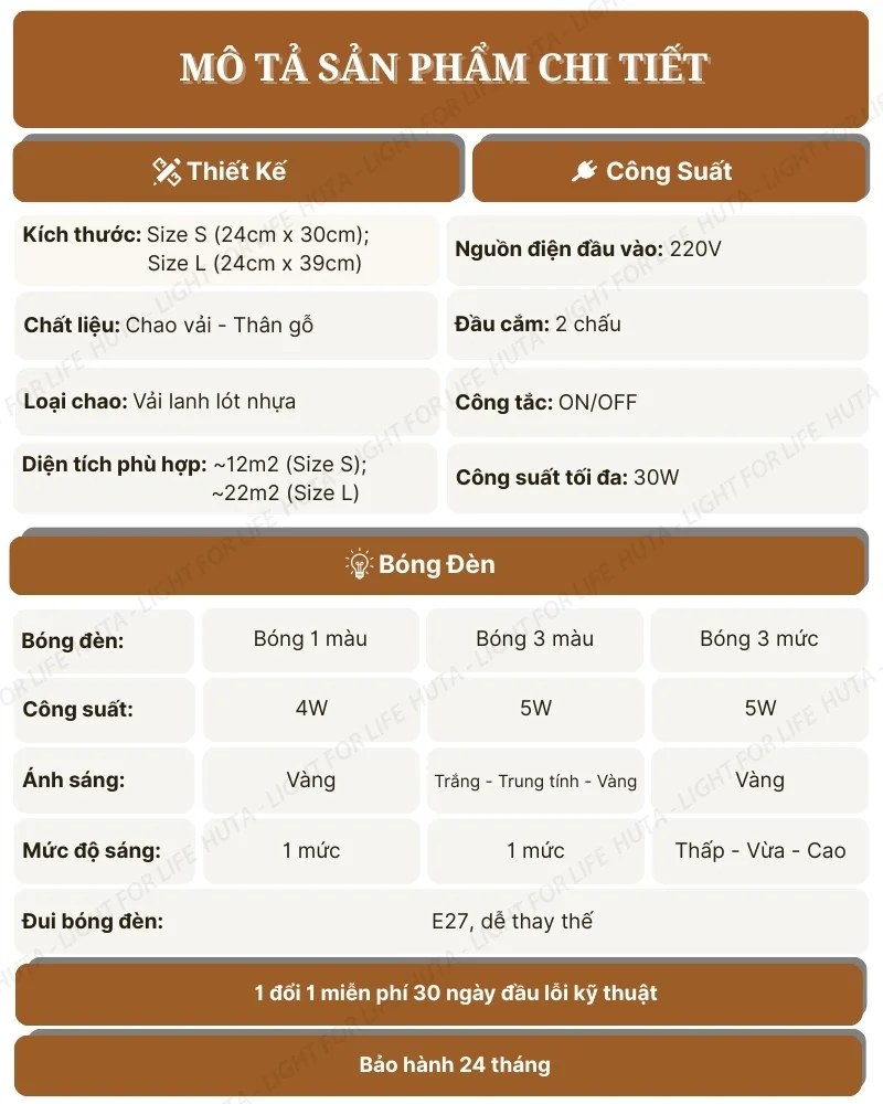 Thông số kỹ thuật chi tiết đèn bàn khách sạn, homestay thân gỗ mã G7