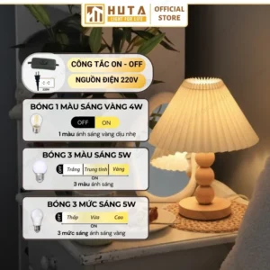 Đèn Ngủ Để Bàn Khách Sạn, Tab Đầu Giường HUTA Light For Life Phong Cách Vintage Thân Gỗ Mã G7
