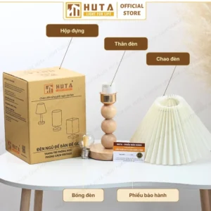 Đèn Ngủ Để Bàn Khách Sạn, Tab Đầu Giường HUTA Light For Life Phong Cách Vintage Thân Gỗ Mã G7