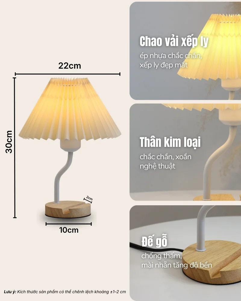 Thông số kỹ thuật chi tiết đèn bàn khách sạn, homestay thân gỗ mã G8