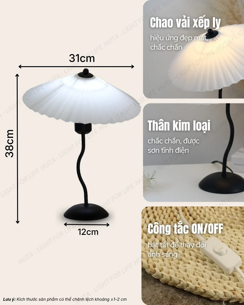 Thông số kỹ thuật chi tiết đèn ngủ để bàn thân kim loại mã T11