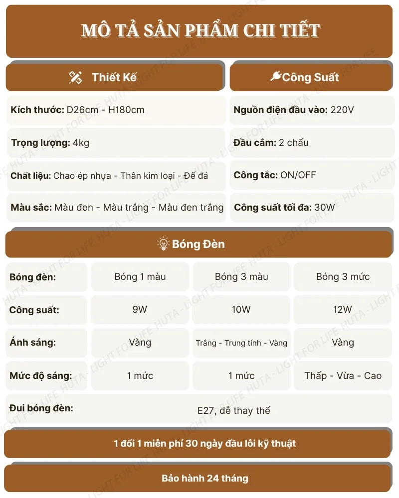 Thông số kỹ thuật chi tiết đèn cây đứng decor mã KC2