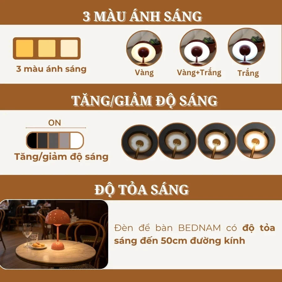 Đèn Bàn Decor Tích Điện HUTA Light For Life Mã BEDNAM