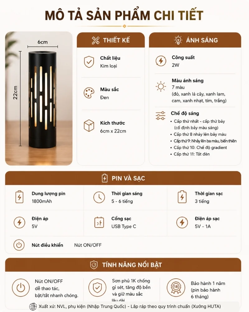 Đèn Led Để Bàn Quán Bar, Quầy Bar HUTA Light For Life Mã BARTRU